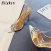 Hollow Eilyken PVC Transparent Out Женщины насосы Sexy Pointed Toe Wedding Bridal Stilettos High Heels Sandals Shoes 230419 181C