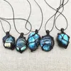 Pendant Necklaces KA038F-4F Men's Natural Labradorite Stone Jewelry Throat Chakra-stone Of Magic Rough Moonstone Wrapped