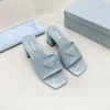 Kutu Siyah Fırçalı Deri Topuk Sandal Kadın Orta Topuklu Terlik Topuklu Slayt Mule Lady Elbise Ev Flip Flops Plaj Kaydırıcıları