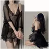 Vêtements de nuit pour femmes Top Fashion Quatre pièces Sexy Jarretelles Robe de sommeil Dentelle Transparent Nuit Spaghetti Strap Chemise de nuit Femmes Chemise de nuit