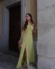 Vestidos casuales vendaje halter gasa vestido de tul en trajes de vacaciones verdes para mujeres elegante sexy sin respaldo dividido maxi