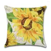 Os girassóis de aquarela de travesseiro cobrem linho amarelo planta floral arremesso para sofá de carros travesseiro de folha verde 45cm