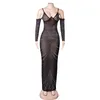 Casual Dresses Luxury Women Diamonds Mesh Dress Off Shoulder Full Sleeve See Through Maxi Vestidos Sexy Strapless Celebrity Evening Party