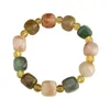 Strand Gold Silk Jade Nature Stones Bracelet With Color Random Handstring Gobi Abacus Beaded National VintagJewelry