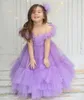 Robes de fille 1-16 ans lilas Tulle fleur filles robe princesse fête de mariage Junior demoiselle d'honneur robe de bal soirée anniversaire pour