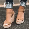 Summer Wedge Sandals Fashion Weave Platform بالإضافة إلى حجم صندل الكعب العالي السميك السميك السميك Retro Open Ladies Soes 230419