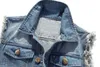 Men's Vests 2023 Hole Light Blue and Dark Denim Jacket Fashion Frayed Casual Vest Korean Trend 230420