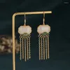 Boucles d'oreilles pendantes Imitation Hetian Jade blanc S925, aiguille cloisonnée chinoise plaquée or, bijoux ethniques, accessoires cadeau
