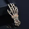 Brooches Pins Punk Style Skull Hand Bone Micro Inlaid Cubic Zirconia Gold Silver Color Brooch For Women Vintage Jewelry Gifts 159 KO3Pins