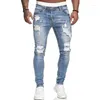 Jeans pour hommes FUAMOS Mode personnalisée Ripped Street Trendy Européenne Américaine Coton Droit Denim Skinny Pantalons décontractés