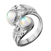 Cluster Rings Colorful Moonstone Ring Women's Exaggerated And Carved Punk Style 925 Silver Retro