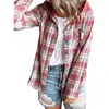 Women's Blouses Long Sleeve Autumn Shirts For Women Classic Plaid Print Patch Pocket Drawstring Casual Hooded Sweatshirt Shirt Female