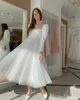 Eenvoudige Korte Trouwjurk 2024 Sweetheart Lange Mouwen Thee Lengte Bruid Jurken Satijn Tule Bridal Partij Jassen Vestido De Novia