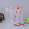 100 stks/partij Drinkzakjes Zakken frosted Rits Stand-up Plastic Drinkzak met rietje met houder Hersluitbare Hittebestendige