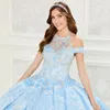 Mexikanische Vestido De 15 Anos Sky Blue Charro Quinceanera Kleider Spitze Applikationen Perlen Korsett Süße 16 Kleid Abiti Da Cerimonia