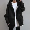 Hoodies femininos zip up oversize casaco feminino cor sólida zíper com capuz cardigan vintige solto mangas compridas outono inverno jaqueta moletom