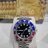 Rolaxs luxuoso relógio esportivo 40 mm vermelho e azul Pepsi Gmt fuso horário duplo Eta 2836 3186 cerâmica safira mergulho à prova d'água 904l automático