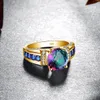 Wedding Rings Unique Mystic Topaz Gold Ring For Woman With Stone 8*8mm Round Large Cocktail Rings Party Luxury Designer Jewelry Birthday Gift231118