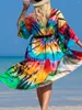 Maillots de bain pour femmes 2023 imprimé kimono boho longue tunique plage cache-ups robe vêtements de plage maxi femme femme k4426