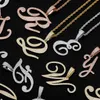 Grand épais Cursive Script Art Lettre Initiale Pendentif Collier Plein Cz Pierre Cubique Zircone Personnalisé Asthétique A-z Anglais Cristal Collier Bijoux Pour Hommes Femmes