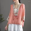 Etnische kleding geborduurd Cardigan Chinese stijl Tangpak Hanfu vrouwelijke zomerblouse retro vrouwen traditioneel voor dunne top