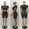 Tracksuits voor dames Haoyuan Sexy Black Lace Two -Piece Set 2021 Zomerkleding voor vrouwen Crop Top en Shorts Suit Club Outfits 2 -delige matching Sets P230419