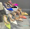 Zapatos de vestir de satén Diseñador de lujo Cosido a mano Crystal Rhinestone Lady Stiletto Heel Slingbacks Sandalias Top Calidad 9.0 cm Zapato de mujer cómodo de tacón alto