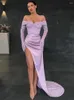 Abiti da passerella Lavanda viola brillante pizzo stella vestito da ballo sexy spalle scoperte guanti a maniche lunghe festa a sirena serata formale