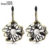 DreamCarnival 1989 Lotus Flower Earrings Hollow Created Pearl CZ Black Gold Color Hip Hop Pendientes tipo gota Parties Jewelries 23422