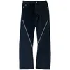 Pantalon pour hommes Japonais Street Zipper Jeans Fente Haute Hiphop Noir Lavé Chic Point Moda Streetwear Lâche Droite Hommes