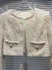 Damenjacken HIGH STREET Est 2023 Modedesignerjacke Gewebte Tasche Schulterpolster Tweed Kurz