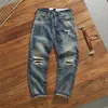 Men's Jeans Red Denim Men Autumn And Winter American Casual Decadence Retro Ripped Patch Straight Cone Pants