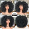 Syntetiska peruker lockiga afro för svarta kvinnor kort kinky med lugg 16 tum brunt hårfiber Glueless Cosplay 230419
