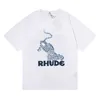 Designer Mode Kläder T-shirts Hiphop T-shirts Rhude 22ss Sommar Nytt fläckig leopard Bokstavstryck Street Vintage Trend Märke T-shirt Streetwear Lösa sportkläder