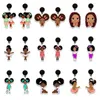 Stud Earrings African Black Girl Anime Acrylic Pendant Round Print Pattern Cartoon Character