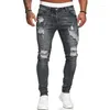 Jeans pour hommes FUAMOS Mode personnalisée Ripped Street Trendy Européenne Américaine Coton Droit Denim Skinny Pantalons décontractés