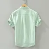 Erkekler Sıradan Gömlek Gri Çizgili Kısa Kollu Gömlek Erkekler Günlük Dönüş Yastık Tops Adam Yaz Yeni Moda Düğmesi Gömlek Giyim 230420