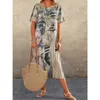 Casual Dresses Women's Fashion Press Dress Summer Short Sleeve Loose Fit mångsidig rund nacke Pullover bred lång S-5XL