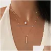 Colares de pingente de cristal zircon coração estrela charme em camadas pingente colar conjunto para mulheres encantos moda quadrado strass fe dhgarden otrwo