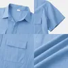 Men's Casual Shirts Cotton Linen Solid White Shirts For Men Summer Double Pocket Short Sleeve Casual Shirt Mens Business Holiday Breathable Camisas 230420