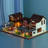 Architecture bricolage maison Mini Antique maison de poupée modèles Kit poupée Miniature en bois avec meubles jouet alimenté par batterie assemblage éclairé 231118