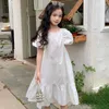 Girl Dresses Girls Black White Princess Dress Cotton Summer 2023 Children Clothing Puff Sleeve Kids Mid-Length Ruffles