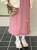 スカートHouzhou Kawaii Pink Corduroy Long Skirt女性日本のファッションかわいいハイウエストスプリットボウストレートミディスカートの女の子秋p230420