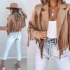 Men's Jackets Women Y2k Fringed Hem Tassel Cardigan Crop Tops Egirl Motor Biker Jacket Suede Leather Jacket 90s Vintage Streetwear Coat Cool 231120