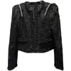 Giacche da donna 2023 Primavera Stile classico Pelliccia di struzzo Strass Spalla imbottita Cappotto corto in lana a rete per donna Cappotti eleganti Top nero