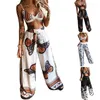 Women's Two Piece Pants Outfits Loose Tracksuit Clothing Suit Streetwear Elegant Print Straplesss Crop Top High Waist Wide Leg Set