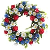 Flores decorativas de 15,75 polegadas de coroa patriótica americana para a porta da frente Quarto de julho Dia do Dia da Independência Vermelho Baluel Branco e Azul Feel Filler