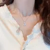 Pendant Necklaces Bridal Wedding White Round Cut Zircon Square Necklace Simple Classic 4 Stone Clavicle Chain Jewelry