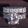 Luxe Echte 925 Sterling Zilveren Ringen Ovale Princess Cut Wedding Ring Set voor Vrouwen Engagement Band Eternity Sieraden Zirconia R4975 P0818