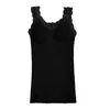 Women's Tanks Casual V-neck Sleeveless Lace Stitching Padded Ribbed Thermal Vest Women Winter Seamless Fleece Lining Warm Underwear